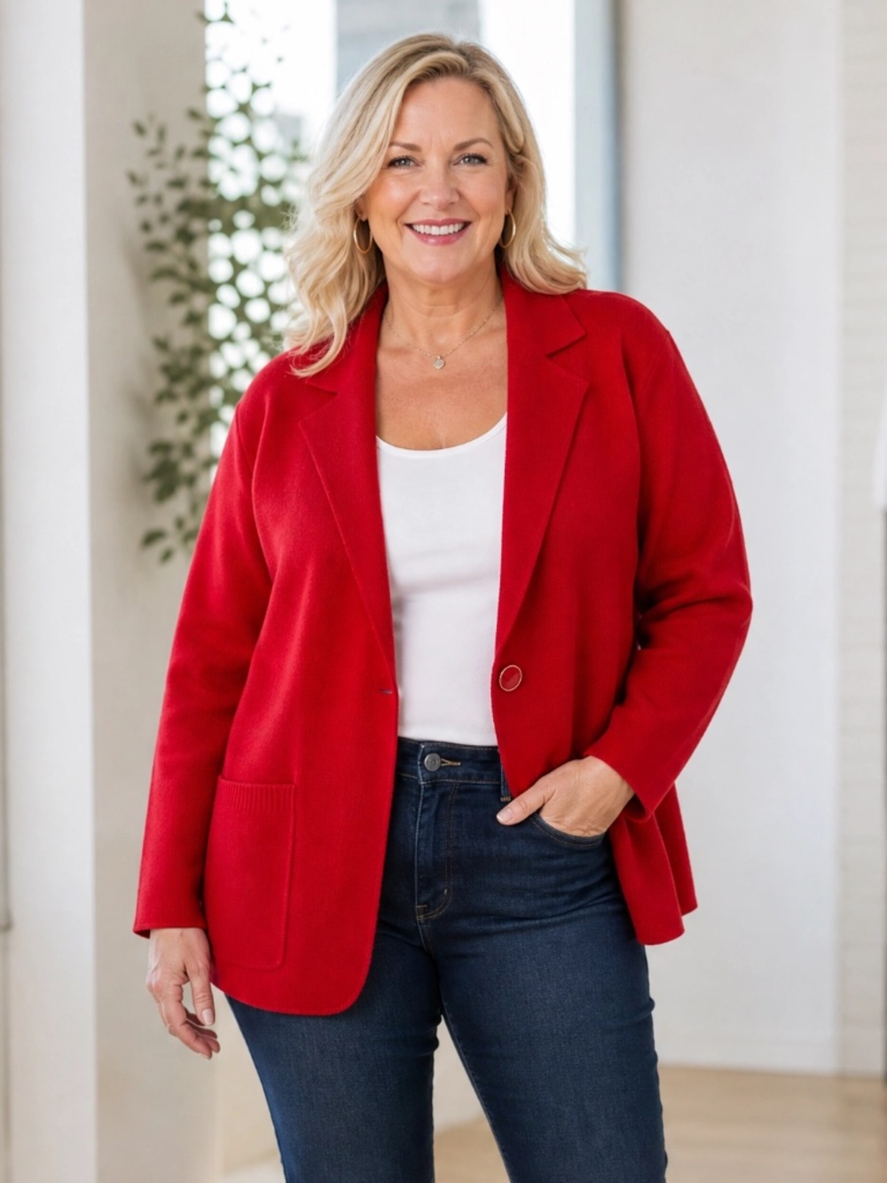 Jaclyn Smith NWT Red Sweater Blazer Cardigan 1X Cotton Blend Jacket
